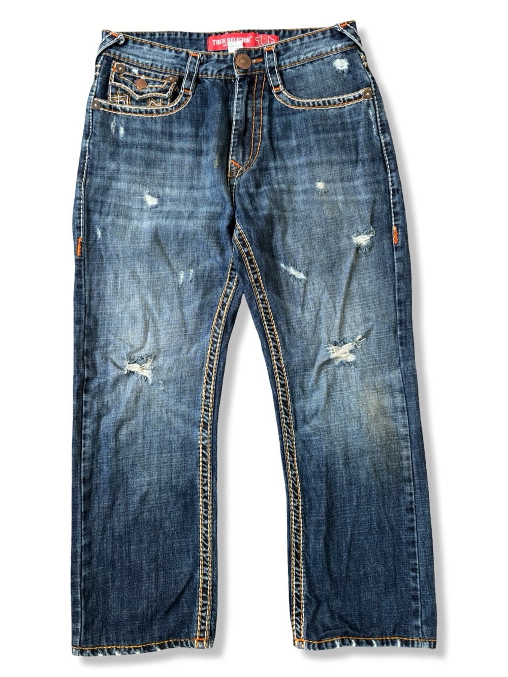 True Religion Men's Distressed Blue Jeans